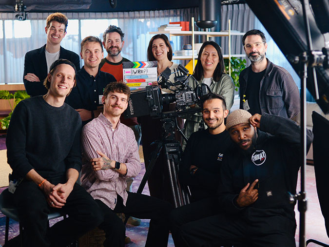 Sunday Treat crew around the camera on a content production set in London