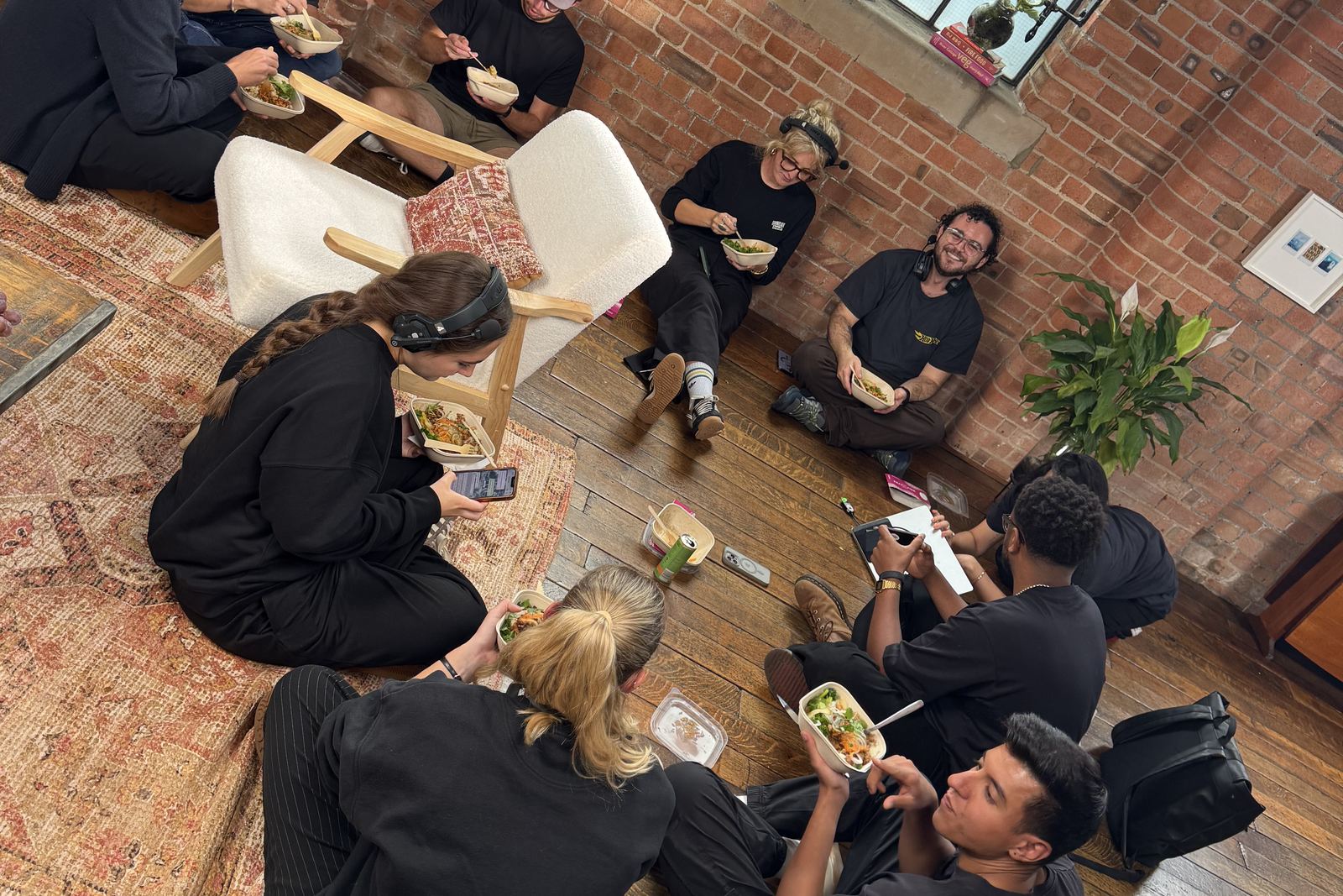 The Sunday Treat crew sharing lunch together on set