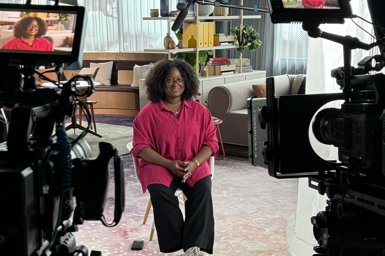 Two-camera interview setup on a Sunday Treat brand shoot