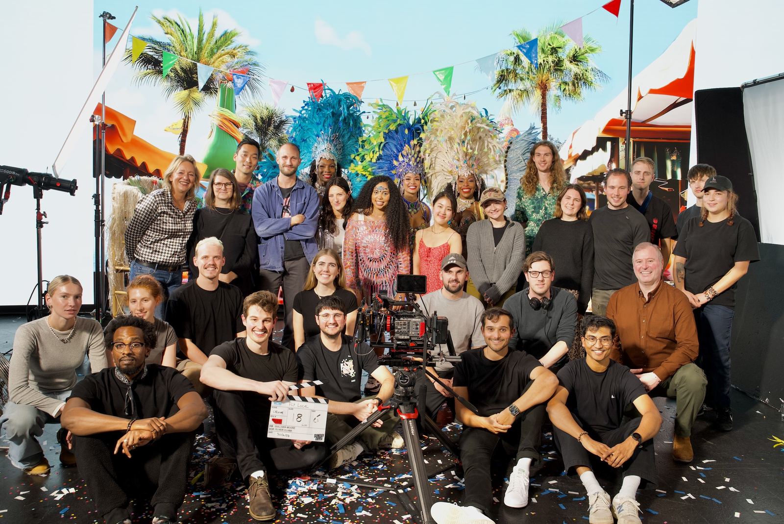 Sunday Treat cast and crew on a colourful production set