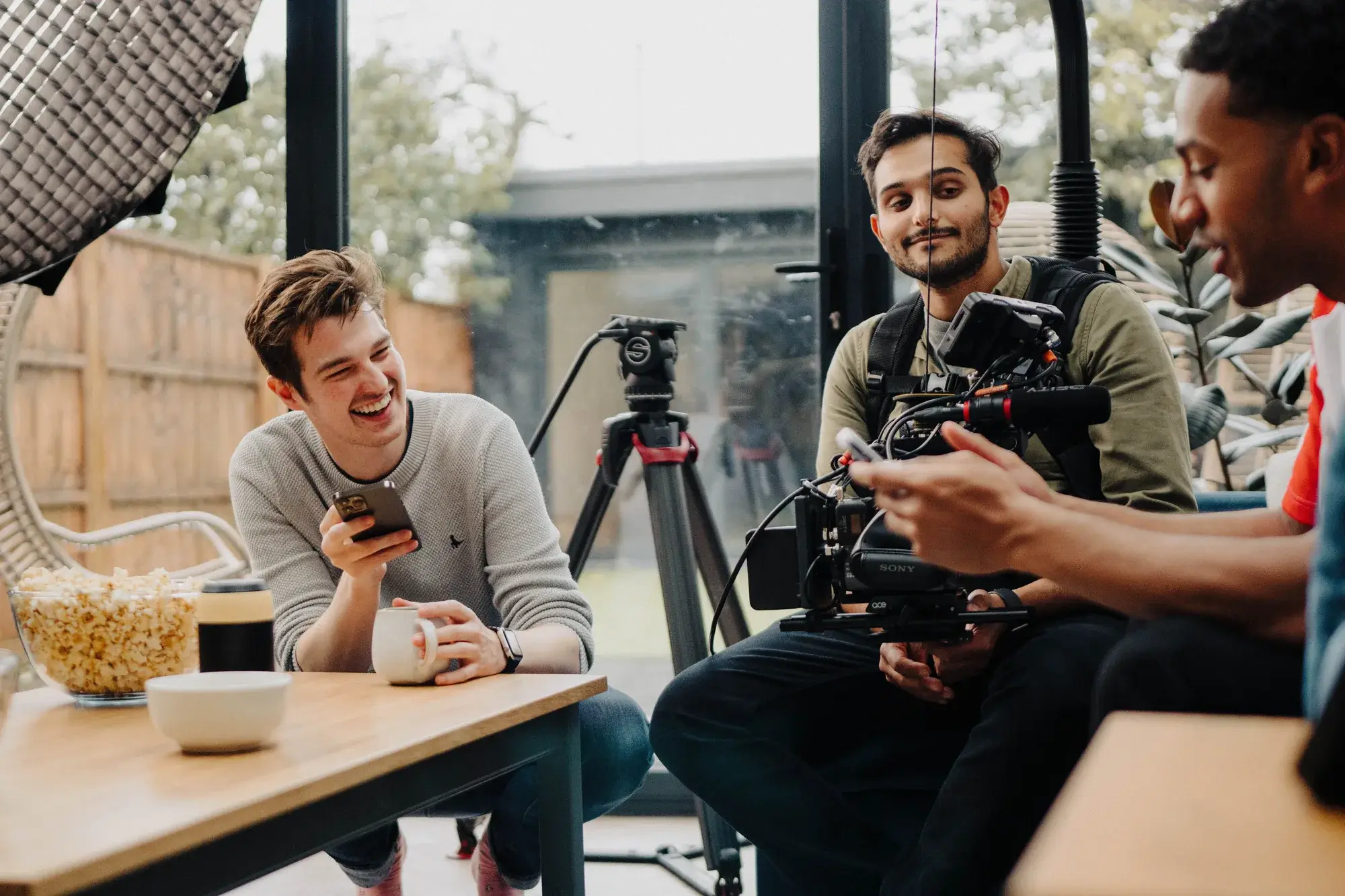 A relaxed on-camera interview setup on a Sunday Treat shoot